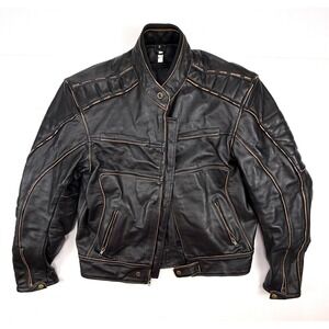 Wicked Stock Leather Motorcycle Armor Riding Jacket Mens Small Black Distressed